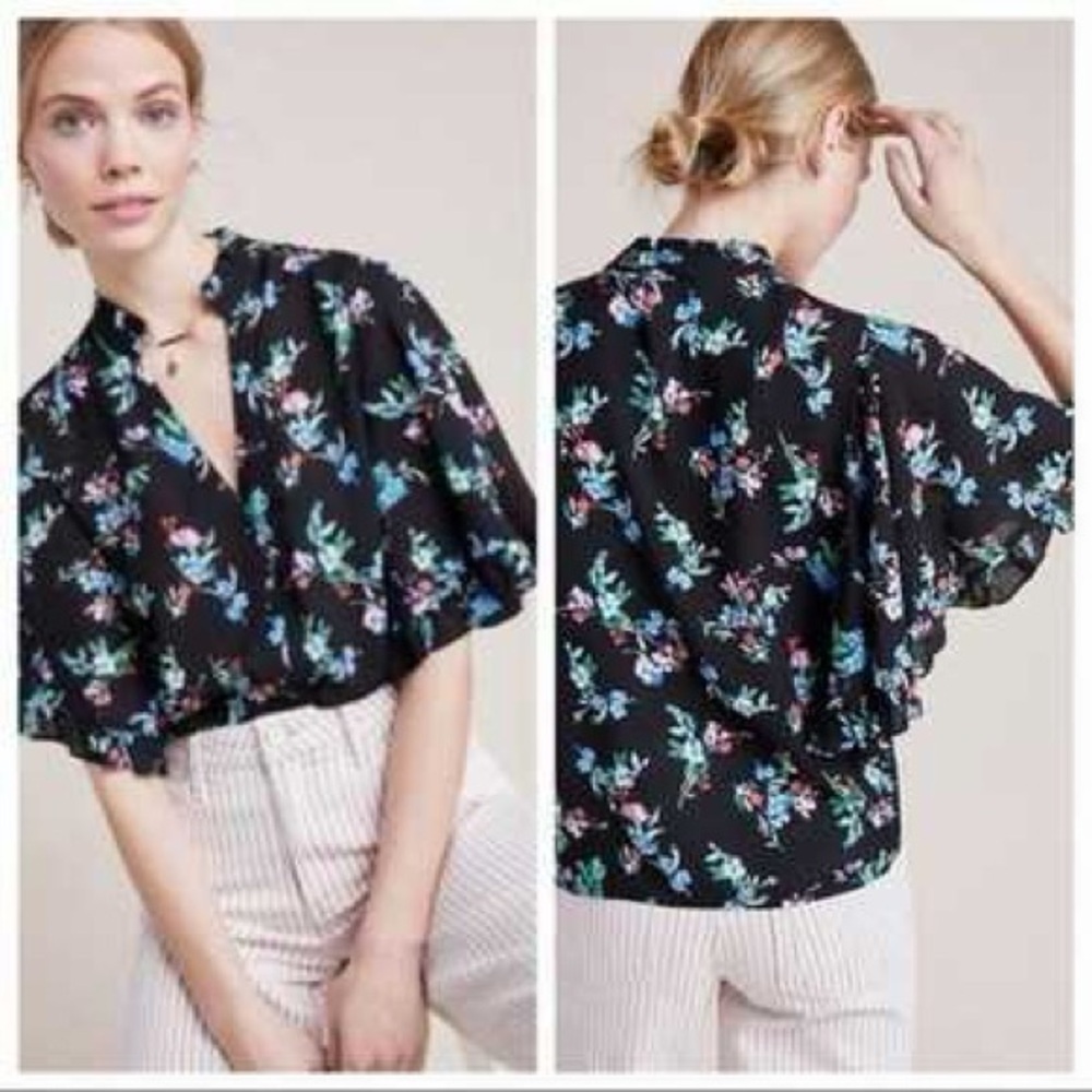 Anthropologie Maeve Aveiro Flutter Sleeve Button Down Blouse M EUC